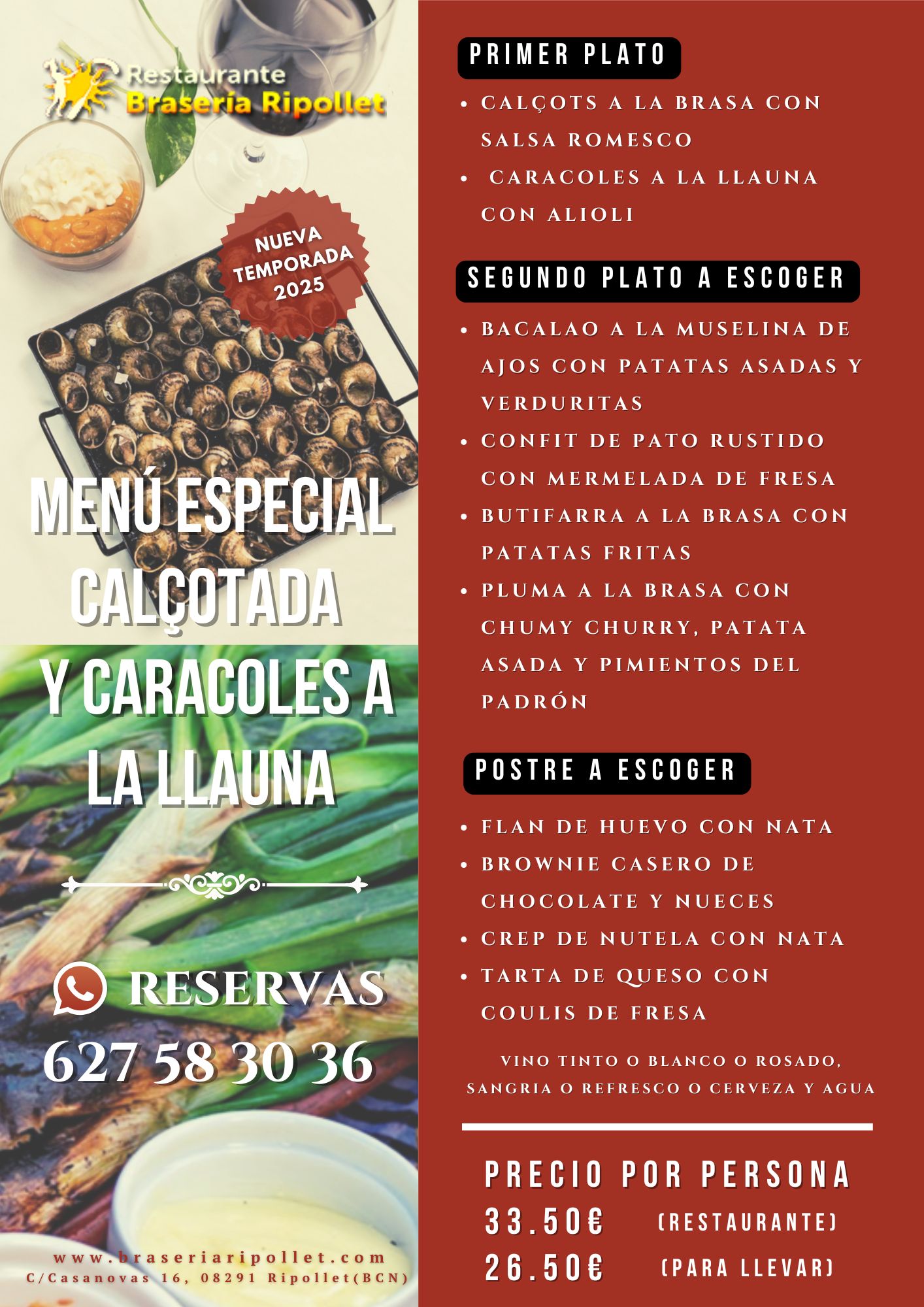 Menu Especial Calçotada2025