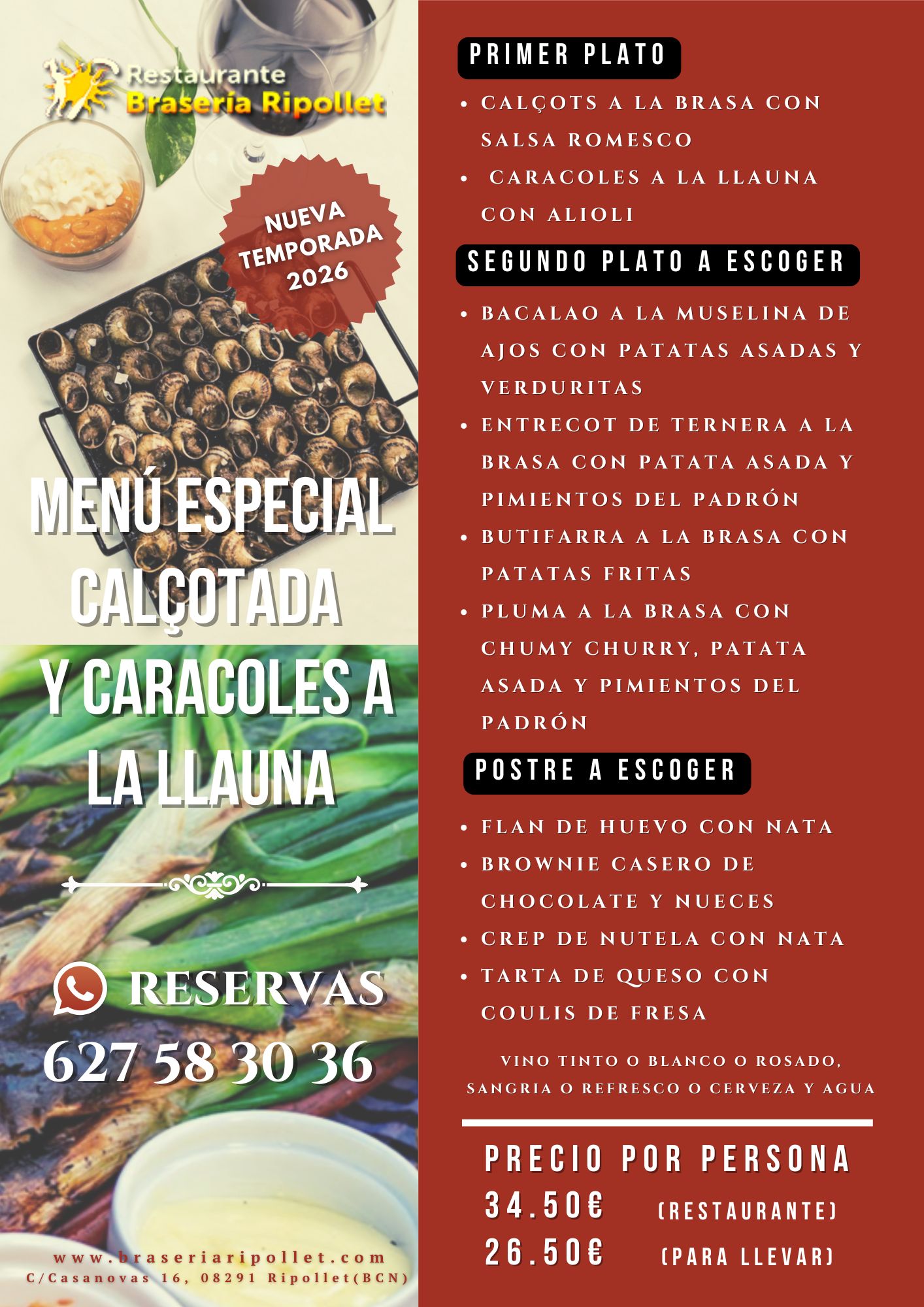 Menu Especial Calçotada2026